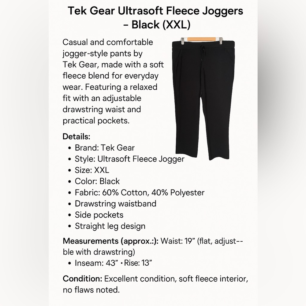 Tek Gear Ultrasoft Fleece Pants - Black